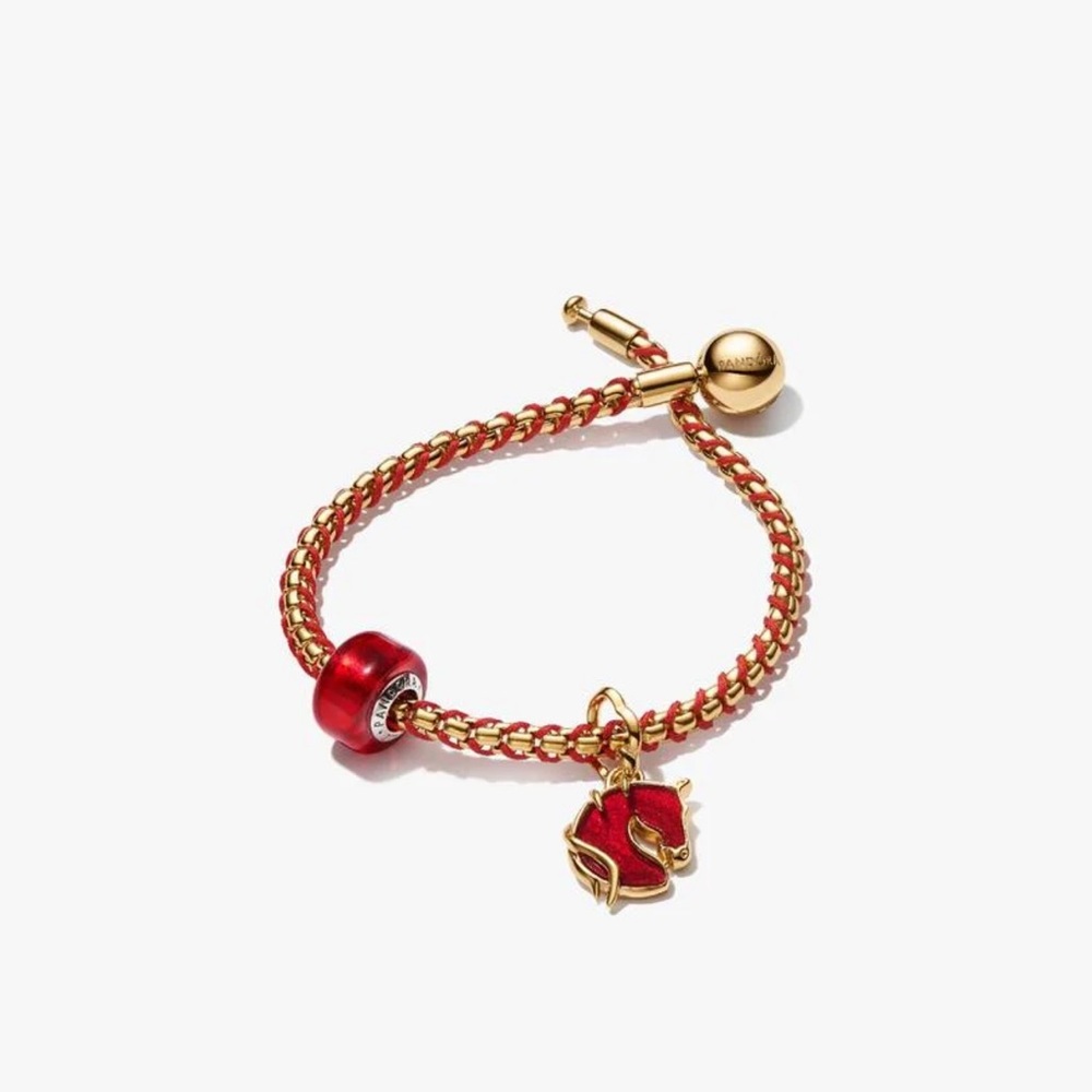 Pandora Red Murano Glass & Fire Horse Bracelet Set